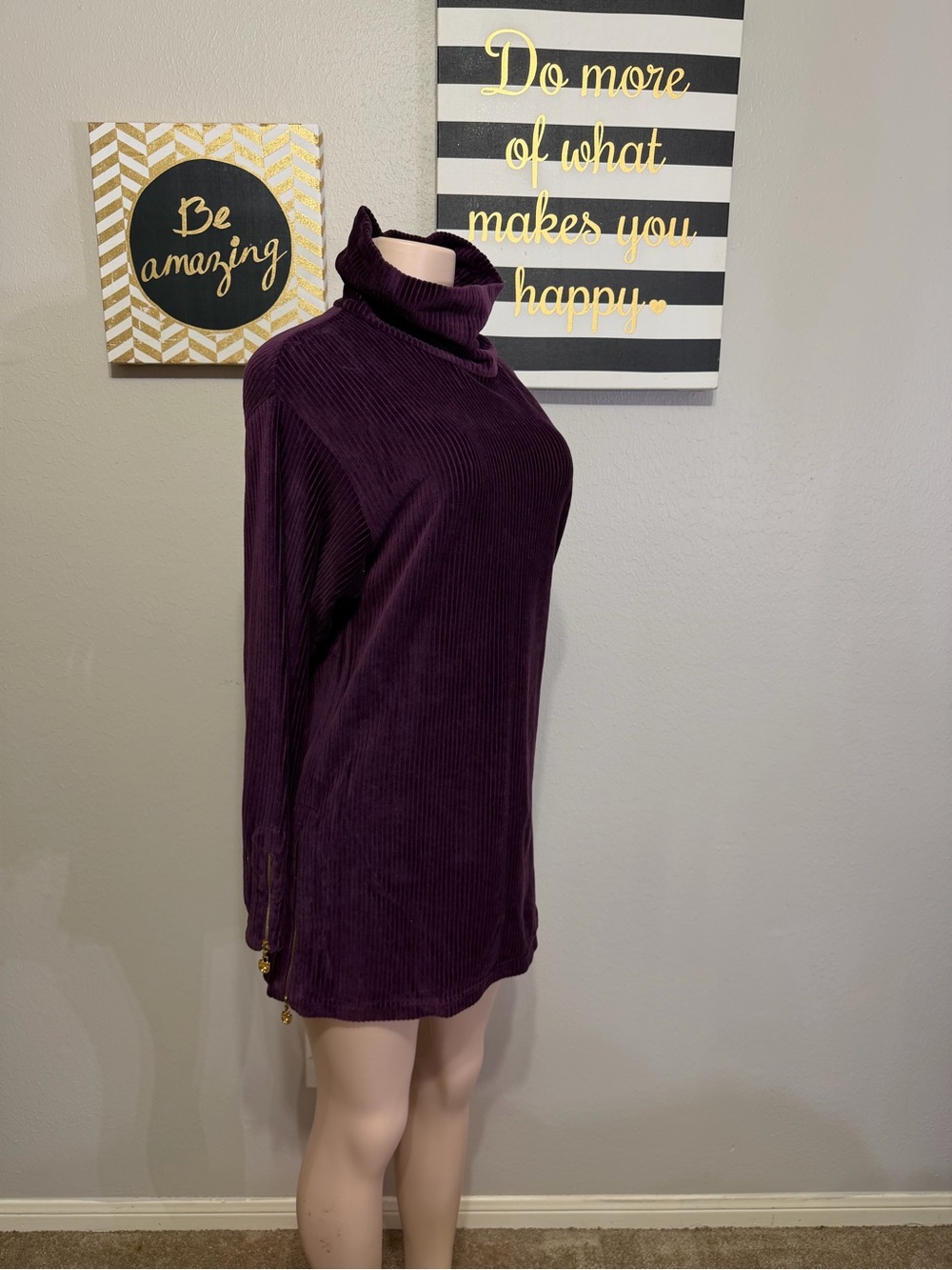Vintage St. John Sport by Marie Gray purple ribbed turtleneck tunic dress